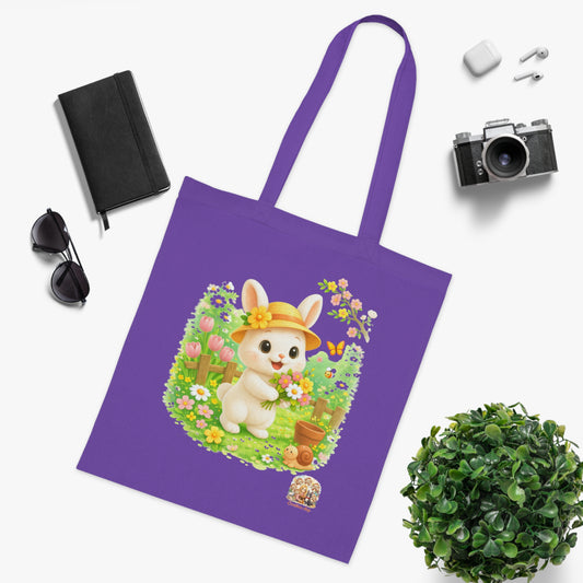 Tote Bag Maggie Lente – Katoenen Tas met Konijn & Bloemen | Lavender & Lime | Creatieve Aap