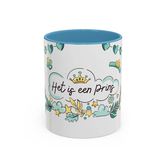 Geboorte Mok β Het is een Prins β Keramische Mok 330 ml β Blauwe Binnenkant - Creatieve Aap