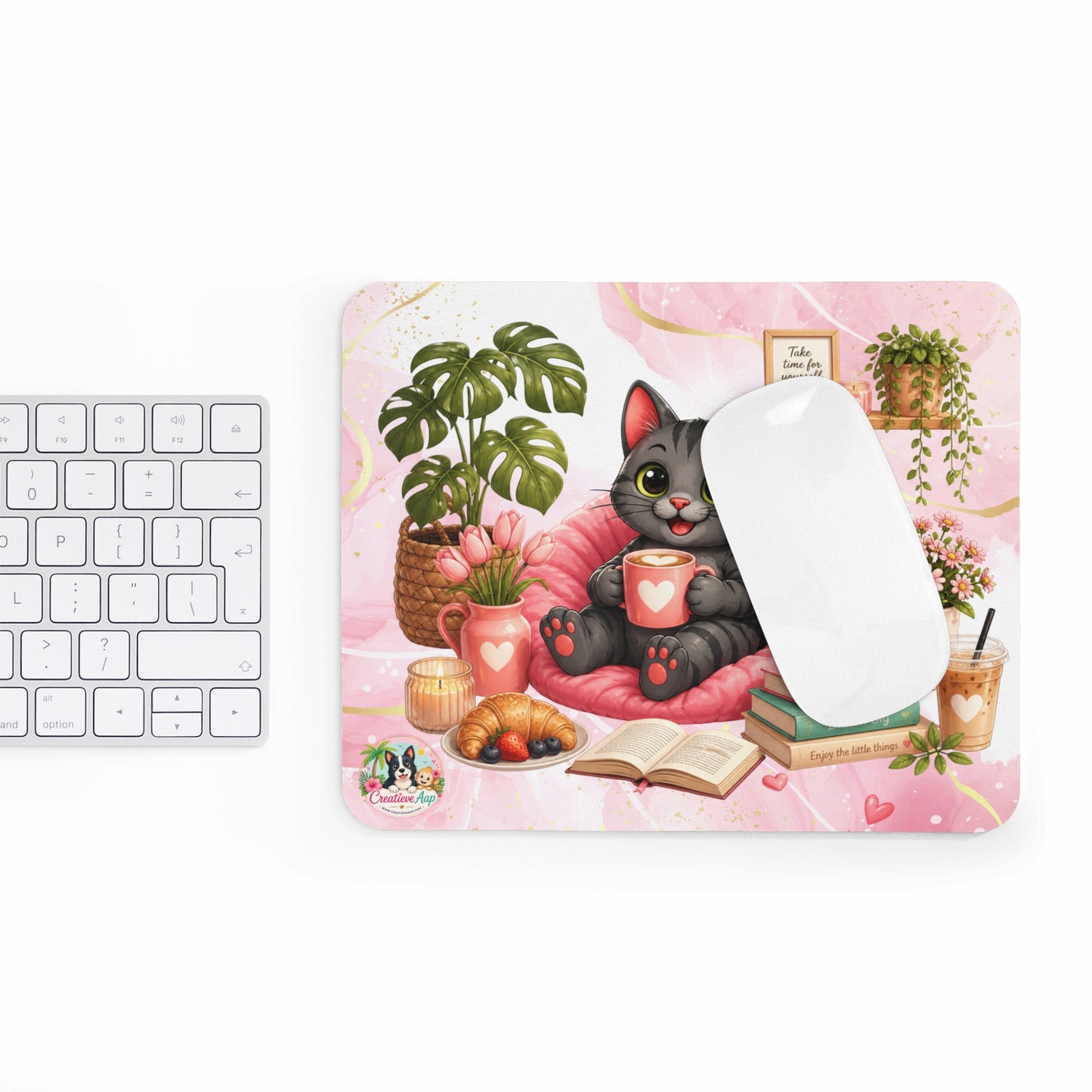 Shelby Cozy Koffie Muismat | Kawaii Kat Mousepad | Creatieve Aap