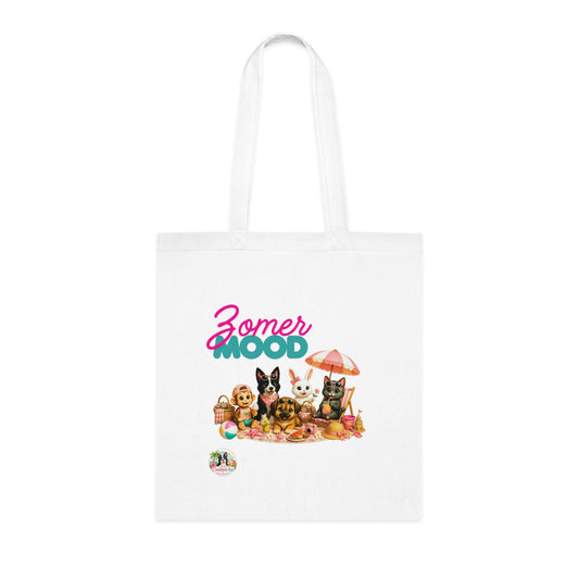 Zomer Mood Katoenen Tote Bag – Creatieve Aap Zomertas met Alle Karakters