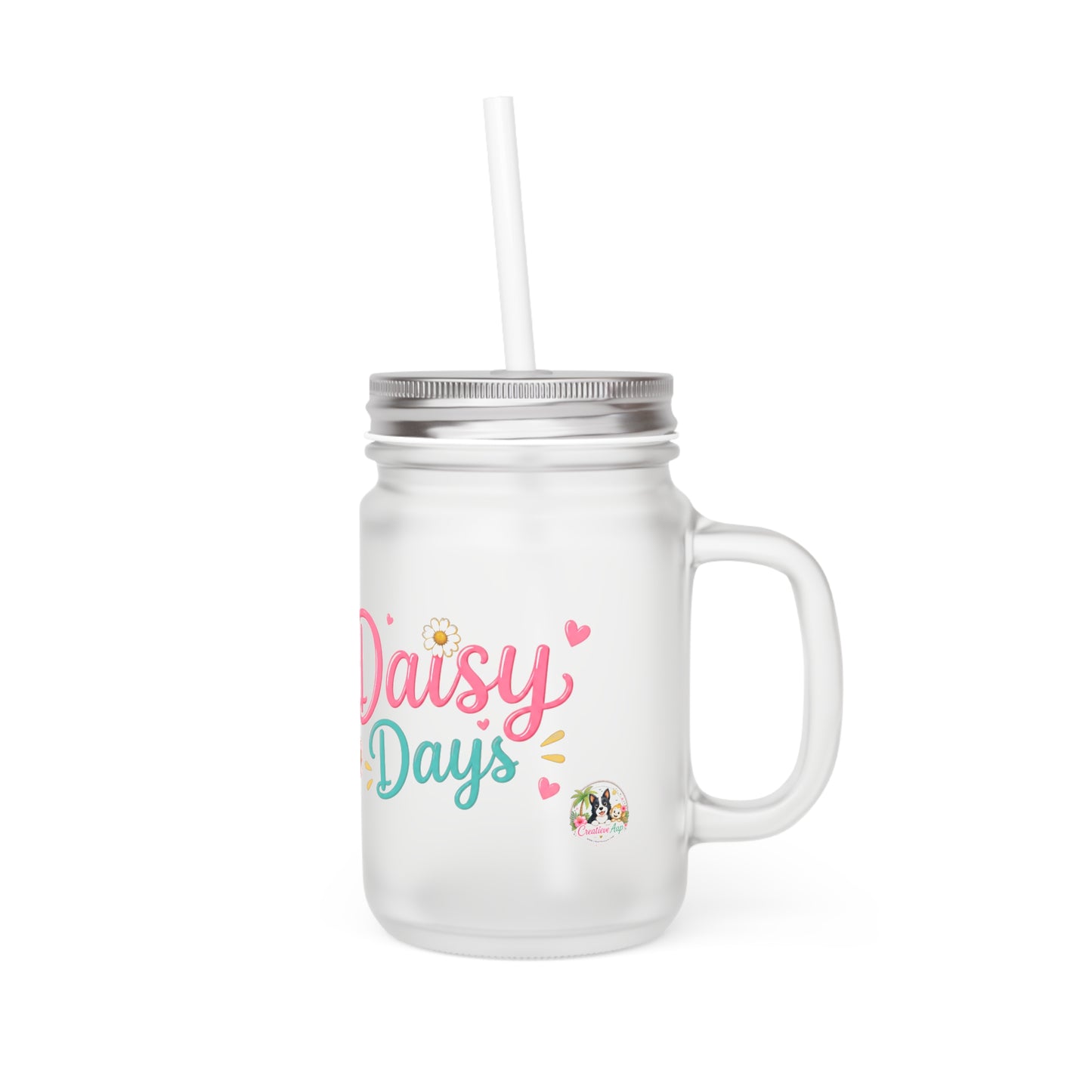 Daisy Days Mason Jar met Rietje – Maggie Zomer Drinkglas 350 ml