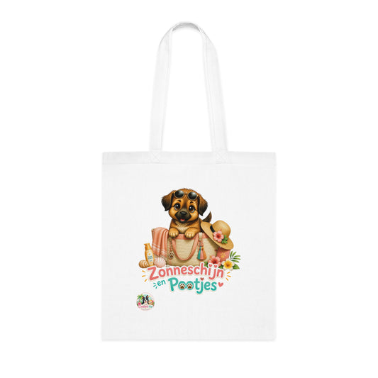 Novi Zonneschijn en Pootjes Katoenen Tote Bag – Zomerse Puppy Tas | Creatieve Aap