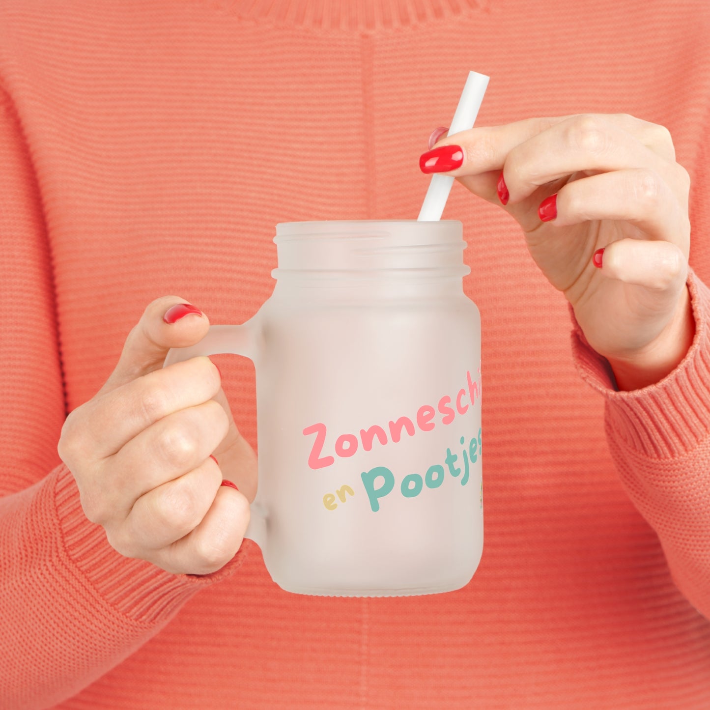 Zonneschijn en Pootjes Mason Jar met Rietje – Novi Zomer Drinkglas 350 ml