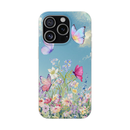 Butterfly Bloom Telefoonhoesje โ Lente Bloemen & Vlinders Design โ Transparante Flexi Case โ iPhone & Samsung Galaxy โ Creatieve Aap