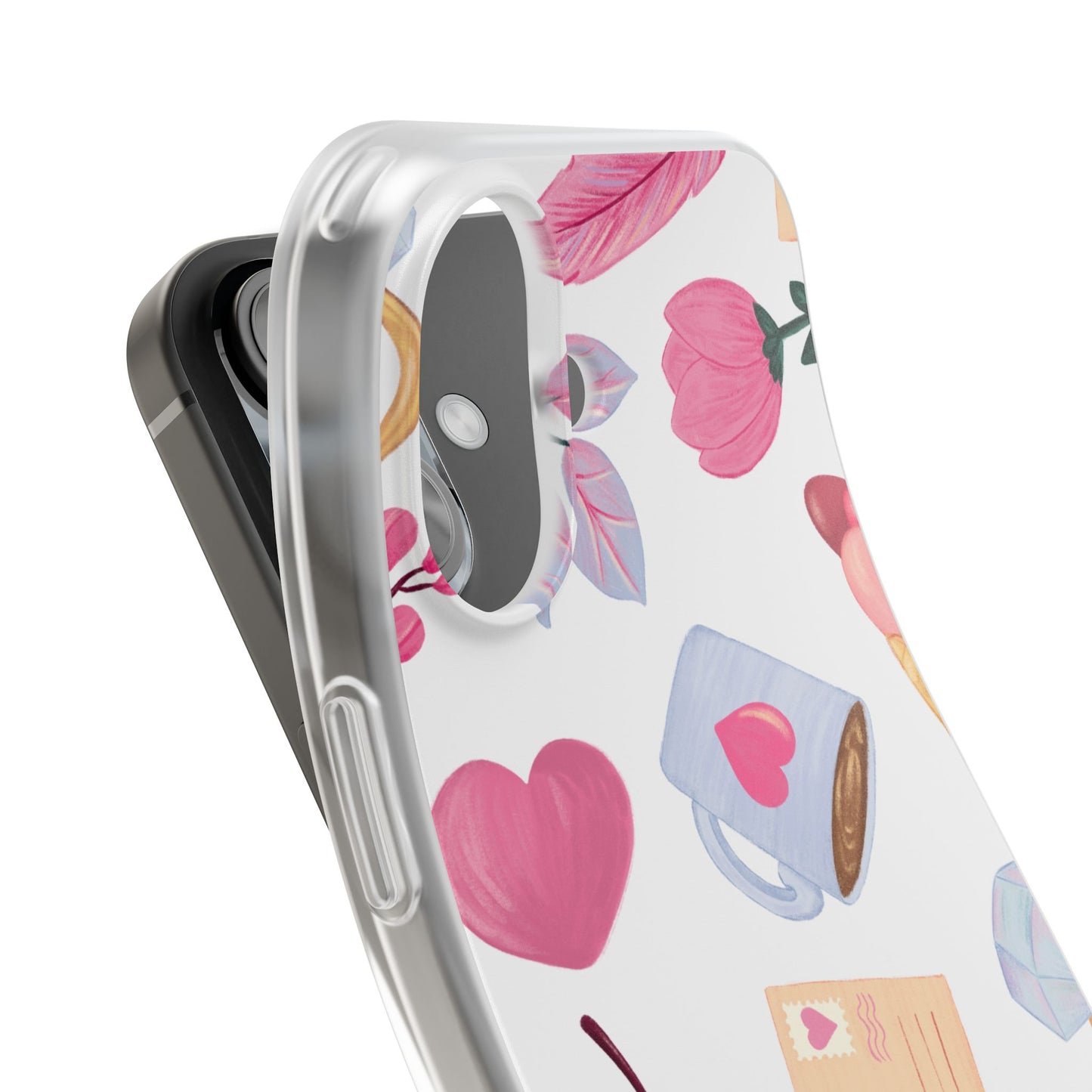 XO Telefoonhoesje – Hartjes & Lieve Post Illustratie – Transparante Flexi Case – iPhone & Samsung Galaxy