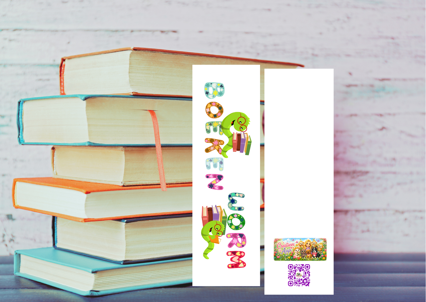 Boekenworm Boekenlegger β Handgemaakt β 5,5 x 15 cm