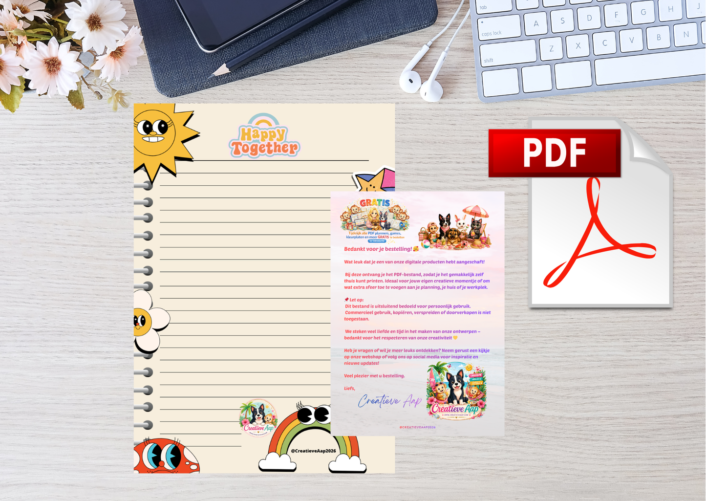 Zomer Notitieblad PDF Download – Printable Notitiepagina Happy Together
