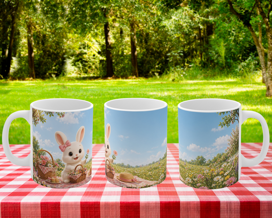 Maggie Zomer Mok – Kawaii Picknick Konijn Beker 330ml | Bloemen & Zonnige Vibes