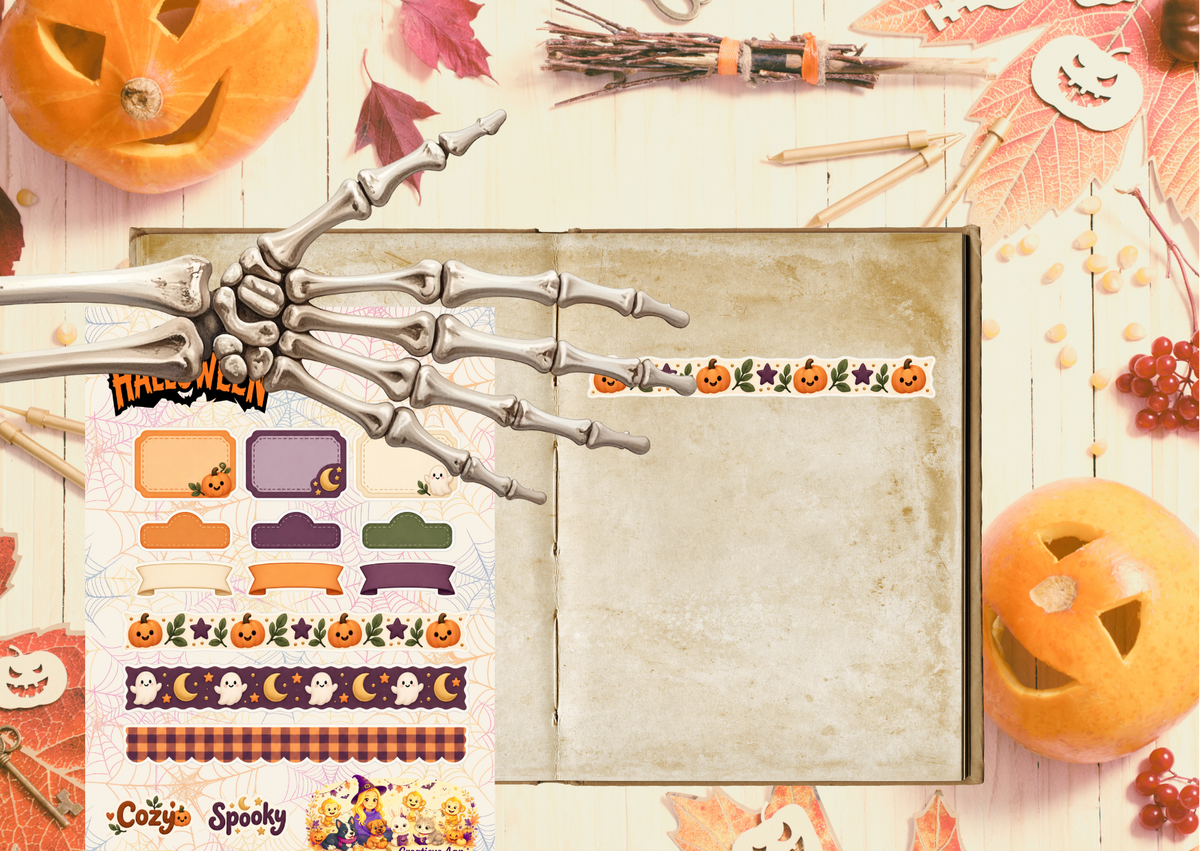 Halloween Labels en Washi mat vinyl stickervel – A5 en A6