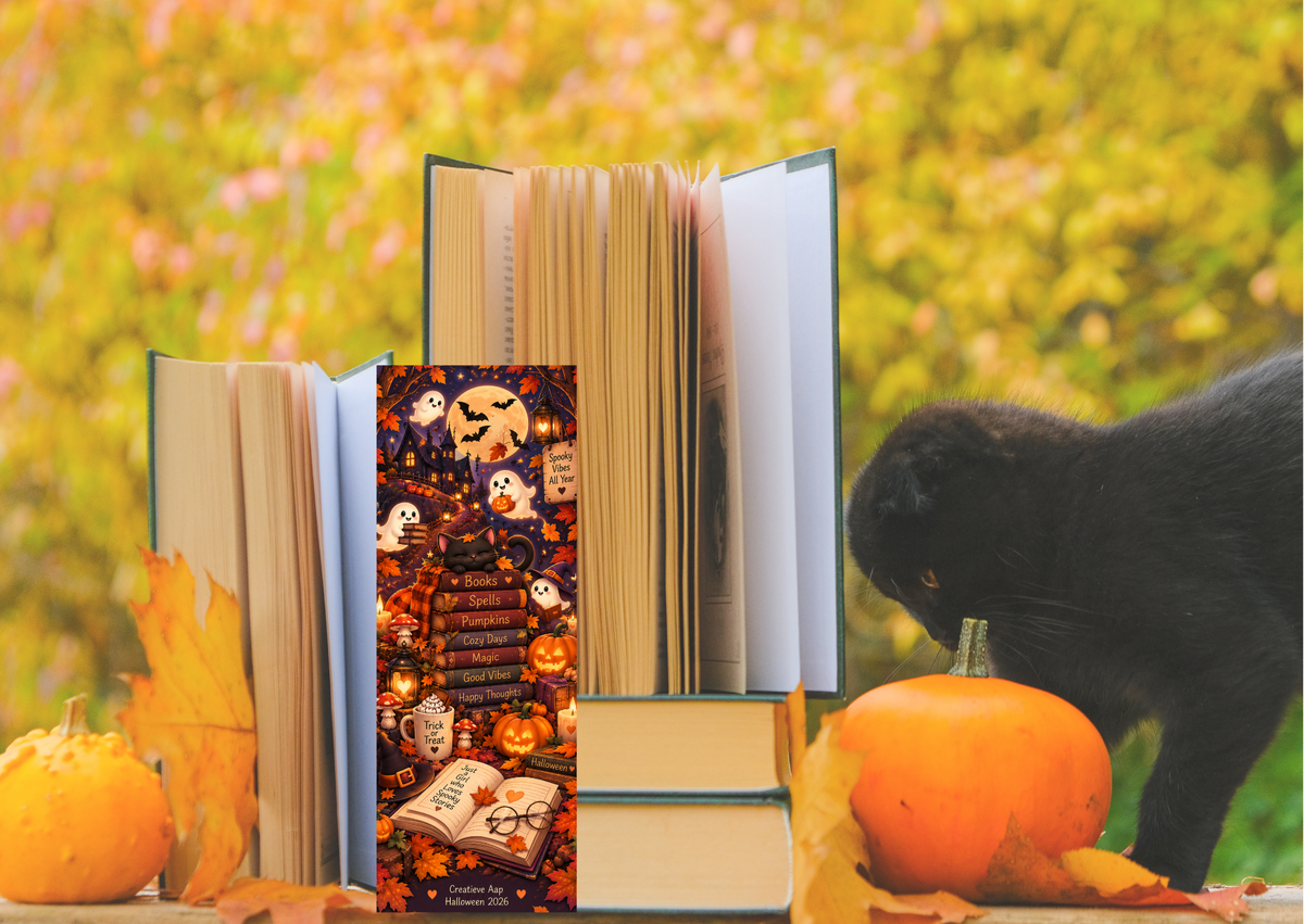 Halloween Boekenlegger – Spooky Vibes & Cozy Books | Creatieve Aap 5,5 x 15 cm