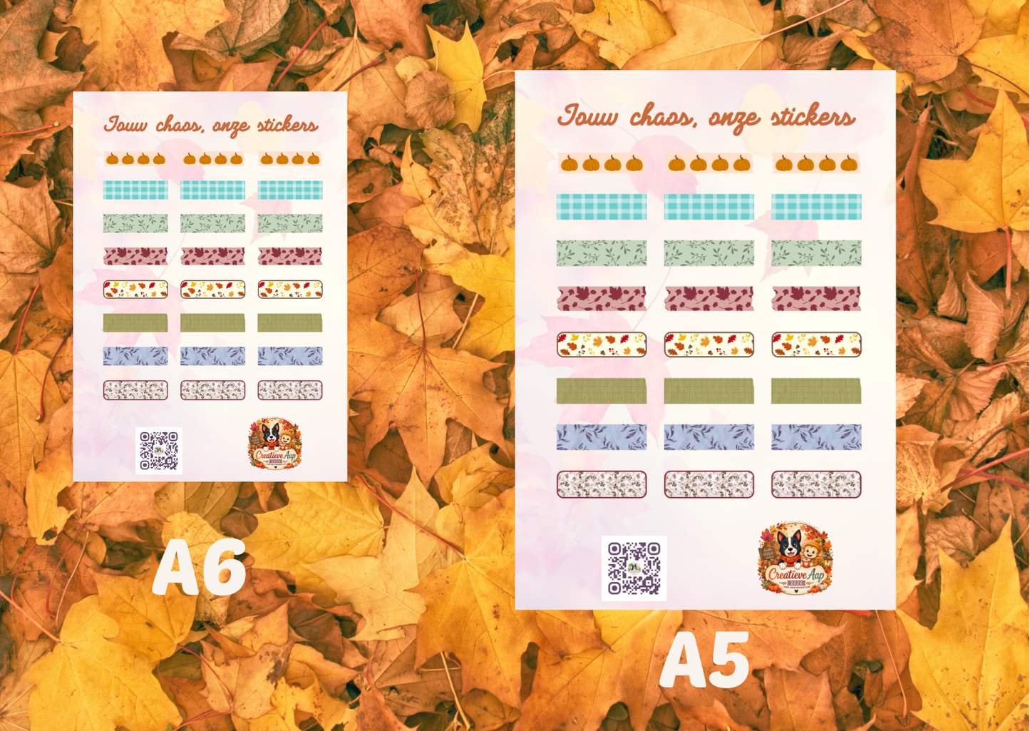 Herfst Washi Planner Vinyl Stickers | Washi Stickers | A6 & A5 | Handmade | Creatieve Aap