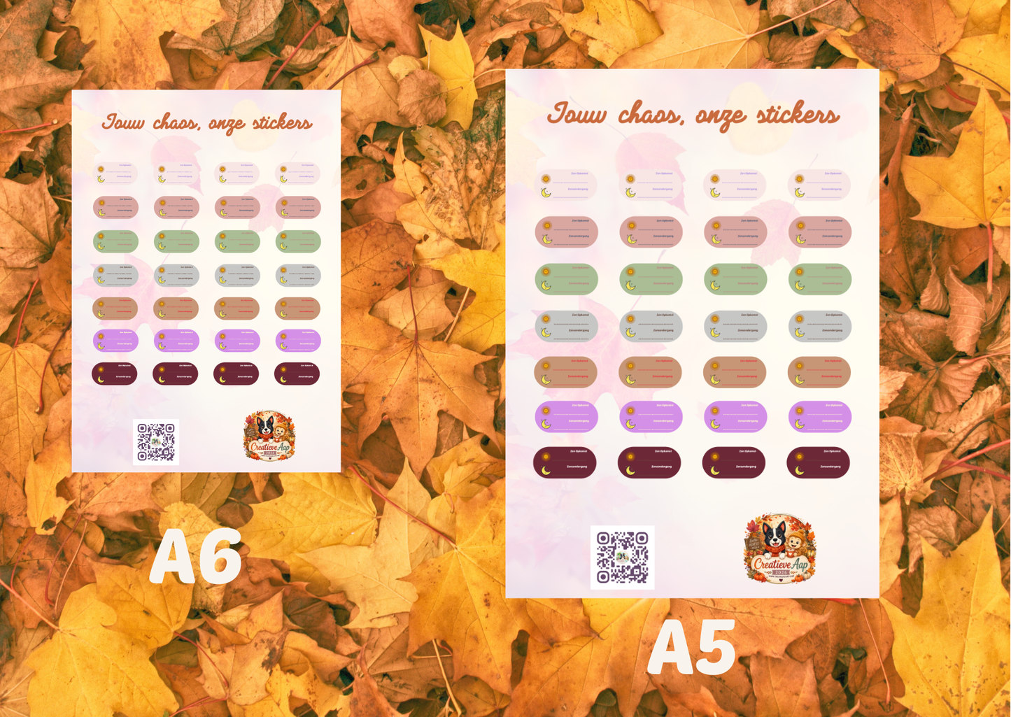 Herfst Zonsopgang & Zonsondergang Planner Vinyl Stickers | A6 & A5 | Handmade | Creatieve Aap