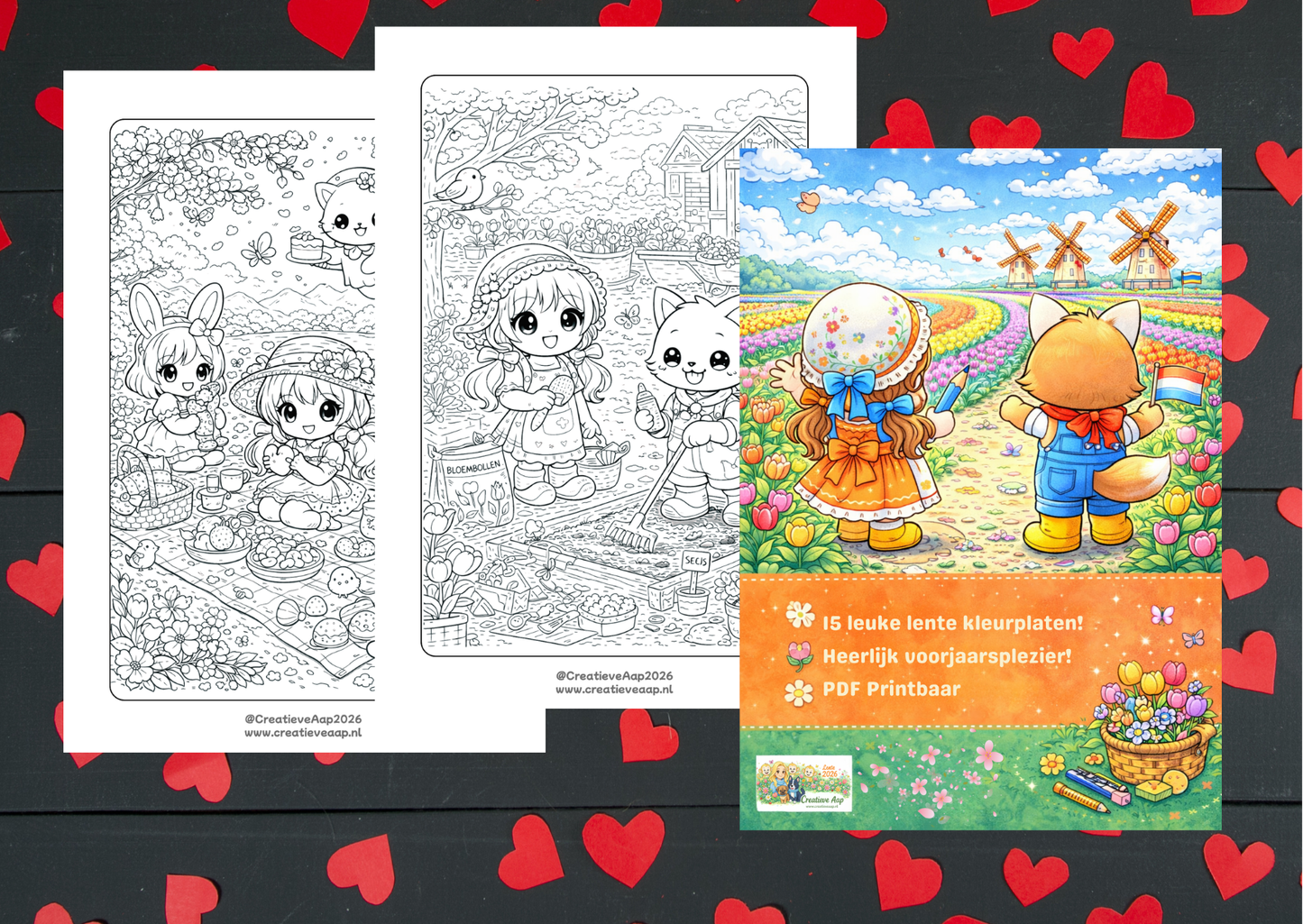 🌷 Lente Kleurboek – Creatieve Aap | PDF Download (15 kleurplaten)