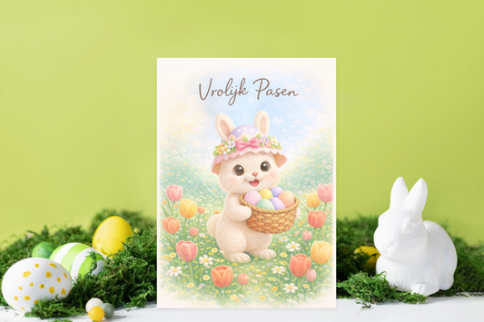 Handgemaakte Maggie Paas Wenskaart – Vrolijk Pasen | Eigen Creatieve Aap Design | A6 | Met of Zonder Witte Envelop