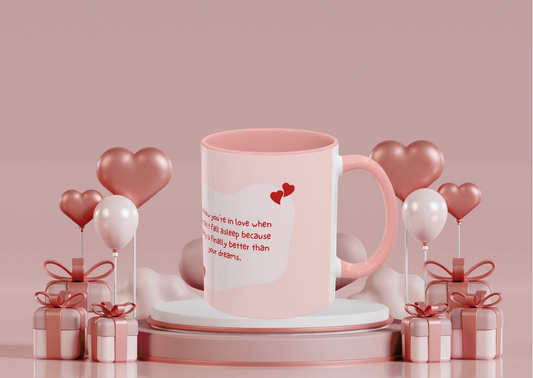 Valentijn Mok Maggie met Hart β Liefdevolle Quote β Roze Binnenkant & Oor