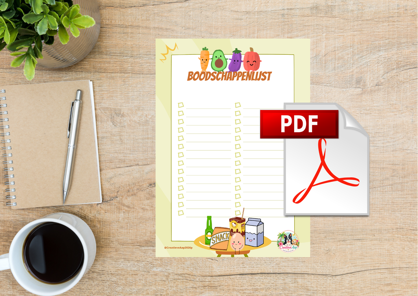 Downloadbare Boodschappenlijst PDF โ Huis Organisatie Planner Hulpmiddel