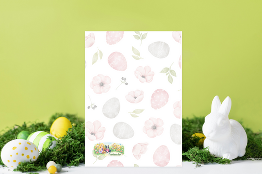 Paas Wenskaart “Vrolijk Pasen” – Pastel Lente Kaart met Paaseieren & Tulpen | Creatieve Aap | Optioneel met Witte Envelop