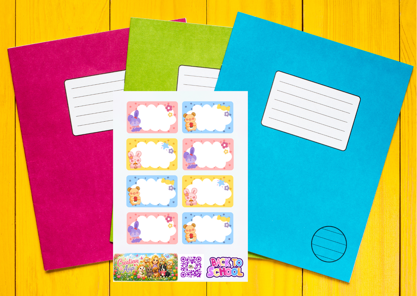 Kawaii Dieren Label Stickers – Beschrijfbare Planner Etiketten – Vinyl Matte Stickers – A6 & A5