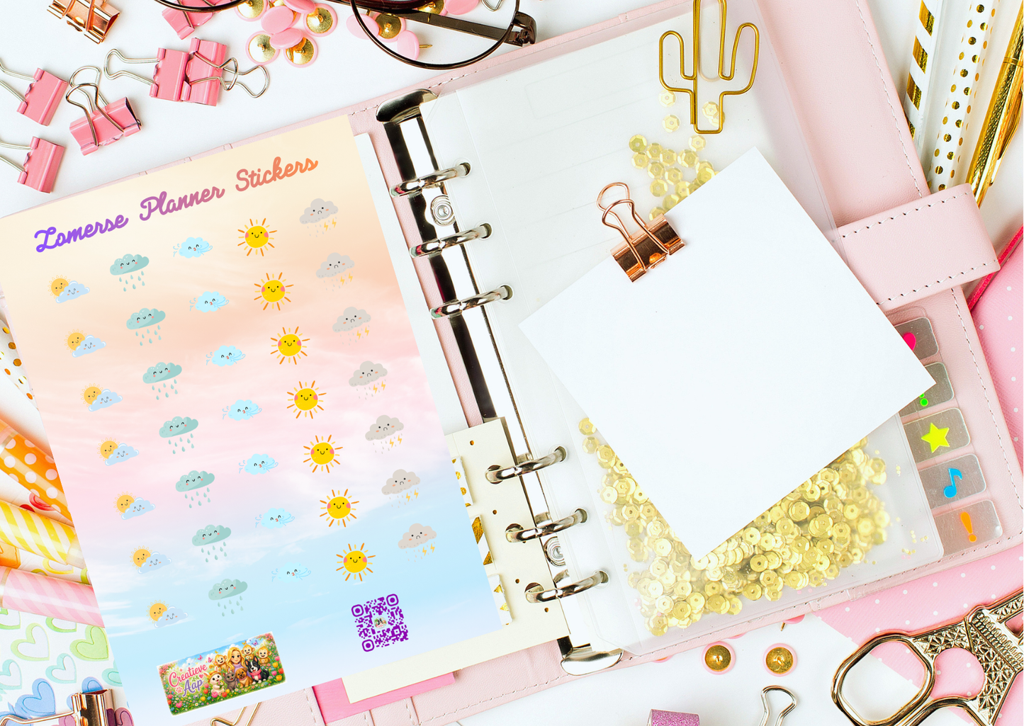 Weer Planner Stickers | Kawaii Weer Iconen | Zon Regen Wolken | A6 & A5 Vinyl Sticker Sheet