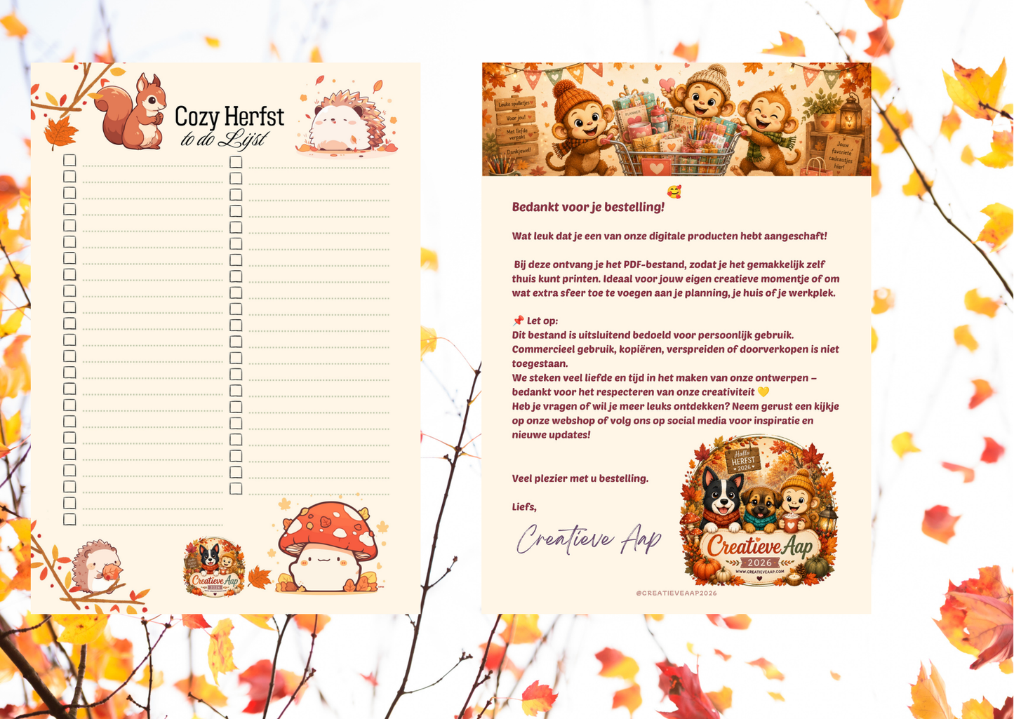 Cozy Herfst To-Do Lijst PDF | A4 Printable Checklist | Herfst Planner | Direct Download | Creatieve Aap