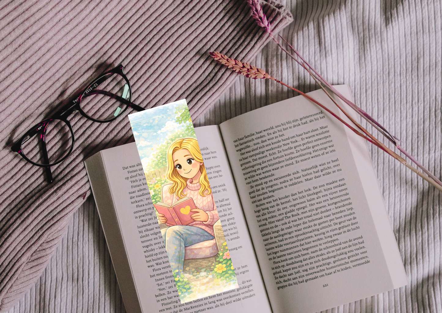 Lezen in de Tuin Boekenlegger – Handgemaakt – 5,5 x 15 cm