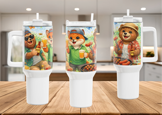 Broederliefde Tumbler 1200 ML โ RVS Thermosbeker met Handvat en Deksel โ Dubbelwandige Isolatie โ Creatieve Aap