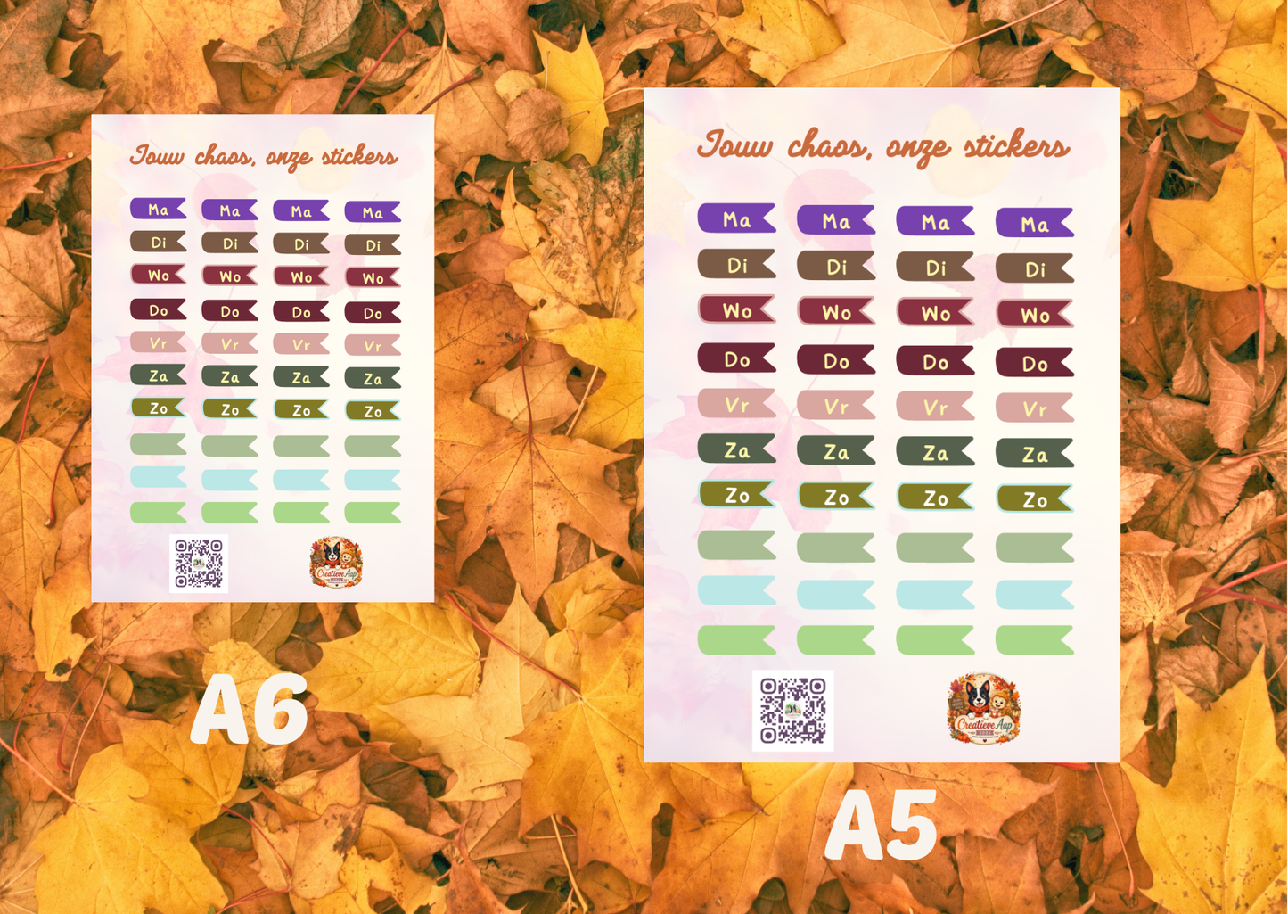 Week Planner Vinyl Stickers | A6 & A5 | Handmade | Planner Stickers | Creatieve Aap