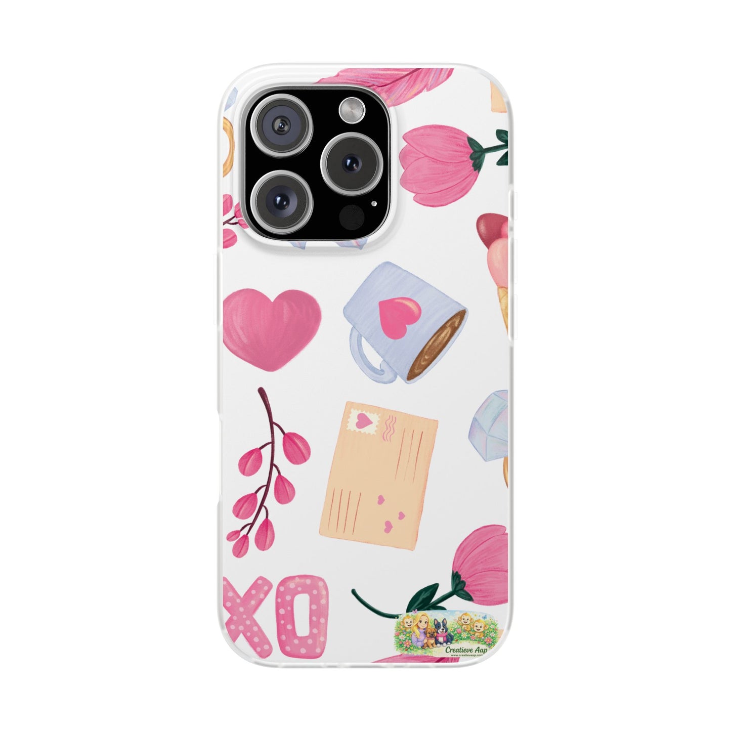 XO Telefoonhoesje – Hartjes & Lieve Post Illustratie – Transparante Flexi Case – iPhone & Samsung Galaxy