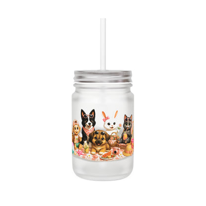Zomer Mood Mason Jar met Rietje – Creatieve Aap Zomer Drinkglas 350 ml