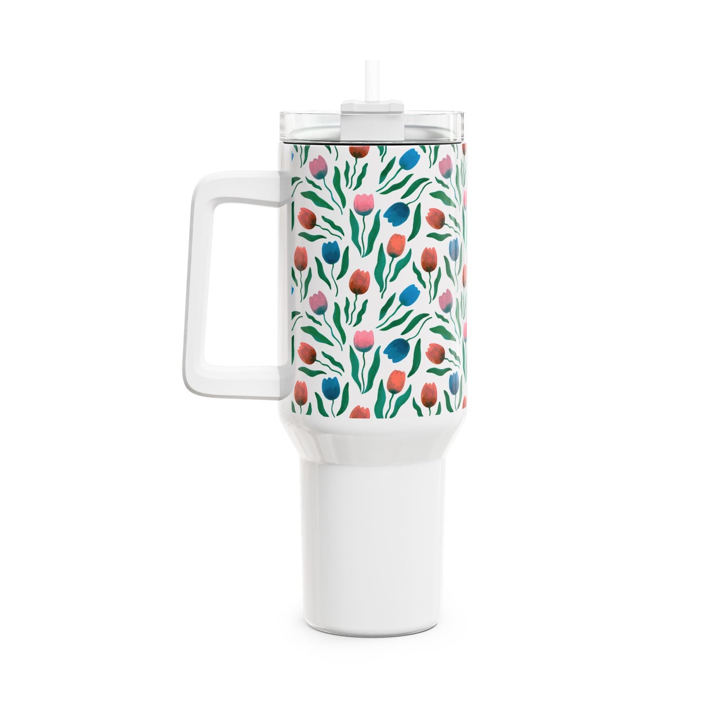 Tulpen Regen Tumbler 1200 ml – RVS Thermosbeker met Handvat – Dubbelwandig Geïsoleerd – Creatieve Aap Lente Collectie 2026
