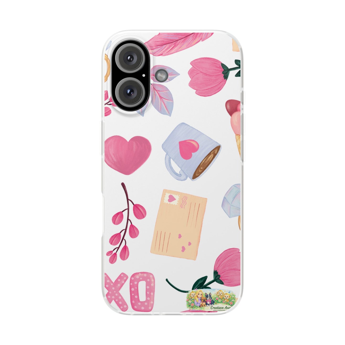 XO Telefoonhoesje – Hartjes & Lieve Post Illustratie – Transparante Flexi Case – iPhone & Samsung Galaxy