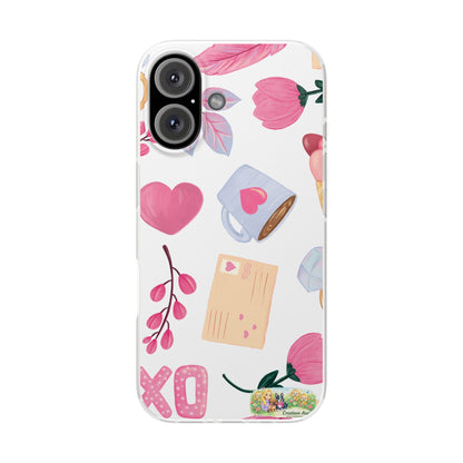 XO Telefoonhoesje – Hartjes & Lieve Post Illustratie – Transparante Flexi Case – iPhone & Samsung Galaxy