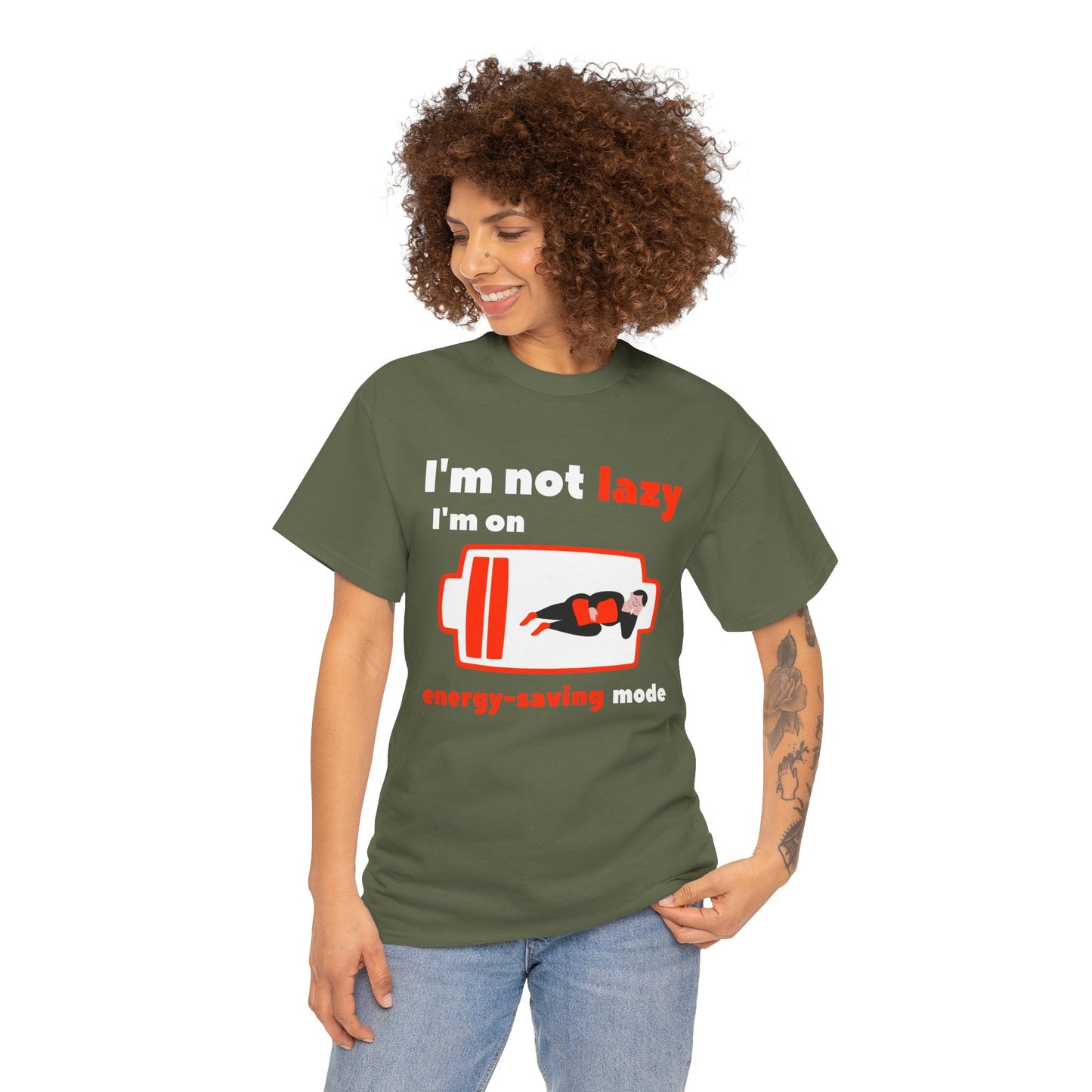 Unisex Heavy Cotton Tee – I’m Not Lazy, I’m on Energy-Saving Mode