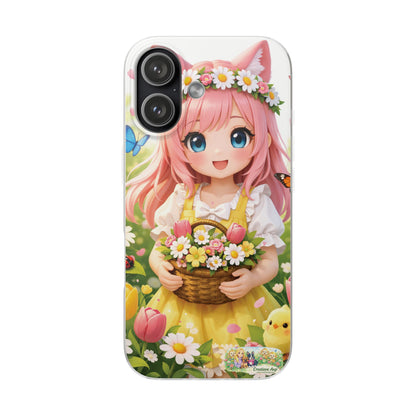 Lente Girl Telefoonhoesje – Kawaii Anime Bloemen Design – Transparante Flexi Case – iPhone & Samsung Galaxy – Creatieve Aap Lente 2026