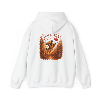 Novi Leaf Chaser Puppy Hoodie – Unisex Herfst Hoodie | Speelse Puppy Design | Gildan 18500