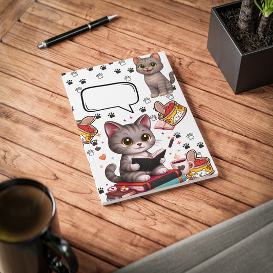 Shelby A5 Notitieboek – Kawaii Kat – Gelinieerd Schrift – 150 Pagina's