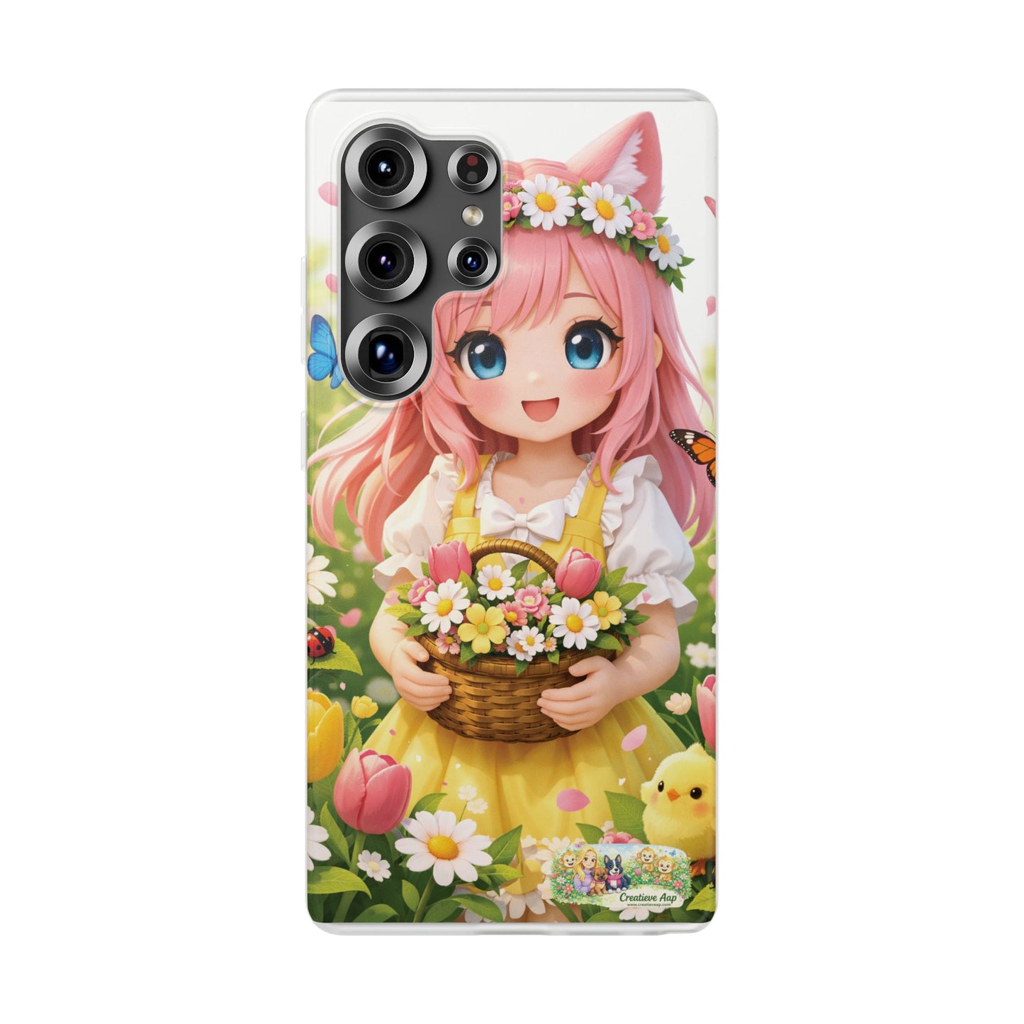 Lente Girl Telefoonhoesje – Kawaii Anime Bloemen Design – Transparante Flexi Case – iPhone & Samsung Galaxy – Creatieve Aap Lente 2026