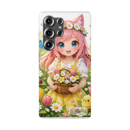 Lente Girl Telefoonhoesje – Kawaii Anime Bloemen Design – Transparante Flexi Case – iPhone & Samsung Galaxy – Creatieve Aap Lente 2026