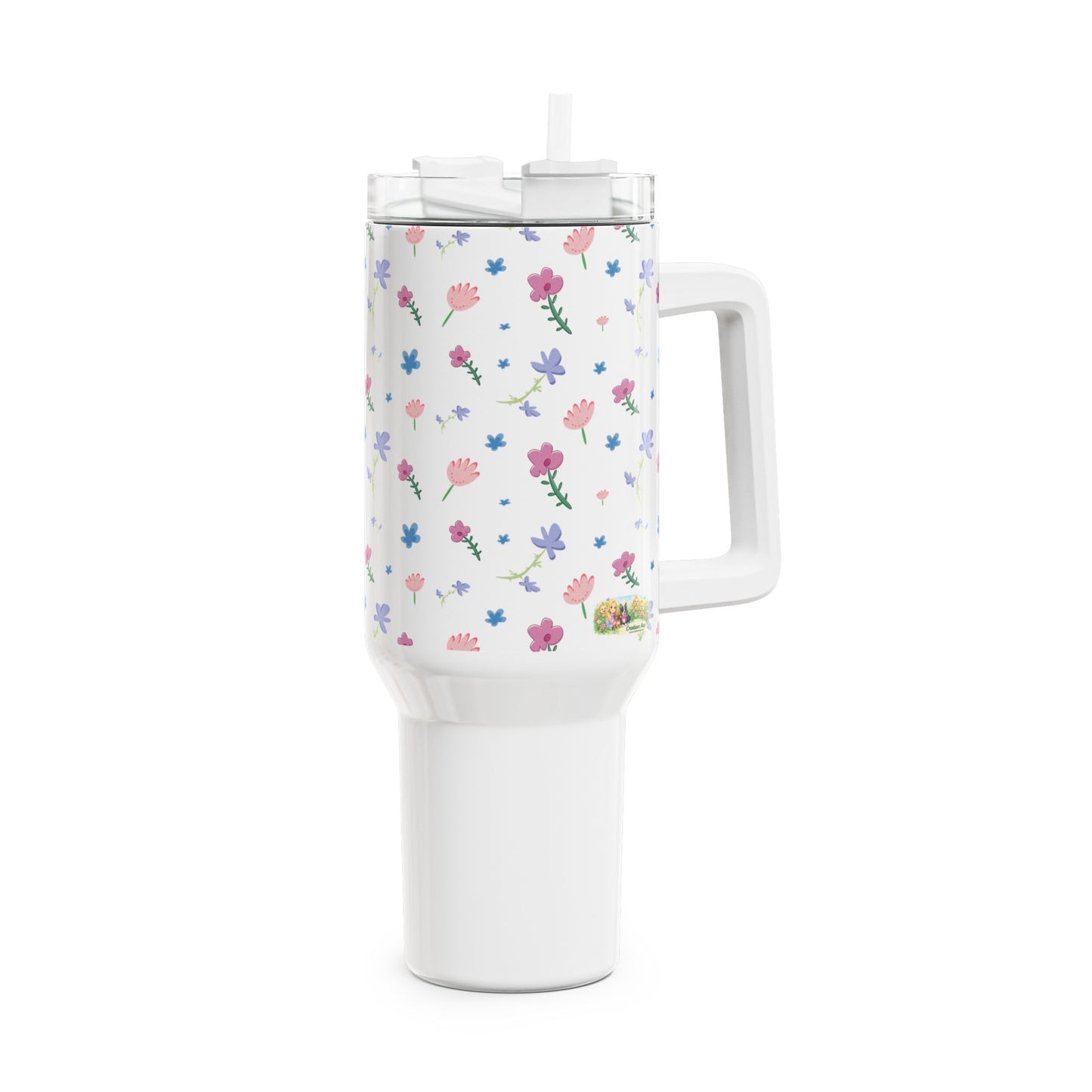 Fleurige Bloemen Tumbler 1200 ML – RVS Thermosbeker met Handvat – Dubbelwandig Geïsoleerd – Lente Collectie Creatieve Aap