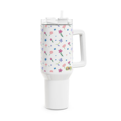 Fleurige Bloemen Tumbler 1200 ML – RVS Thermosbeker met Handvat – Dubbelwandig Geïsoleerd – Lente Collectie Creatieve Aap