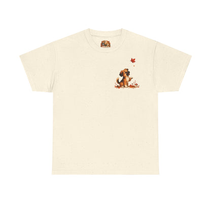 Novi Leaf Chaser Herfst T-Shirt – Unisex Dubbelzijdig Bedrukt | Schattig Herfst Honden Shirt | Gildan 5000
