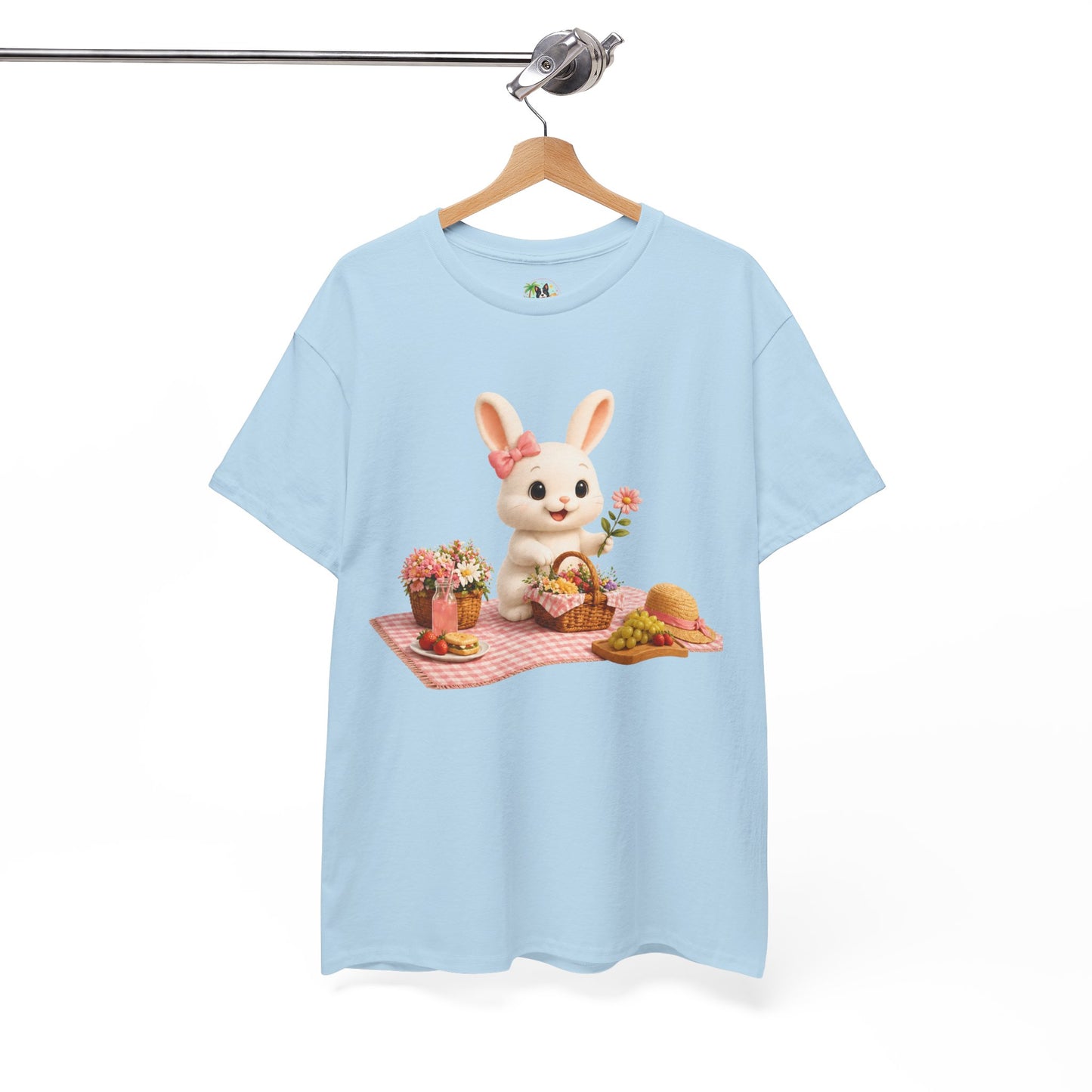 Maggie Zomer T-Shirt Volwassenen – Kawaii Konijn Picknick Shirt | Creatieve Aap