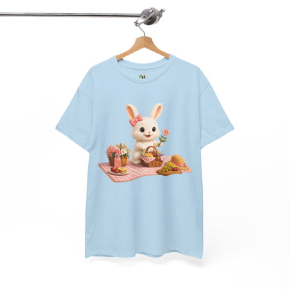 Maggie Zomer T-Shirt Volwassenen – Kawaii Konijn Picknick Shirt | Creatieve Aap