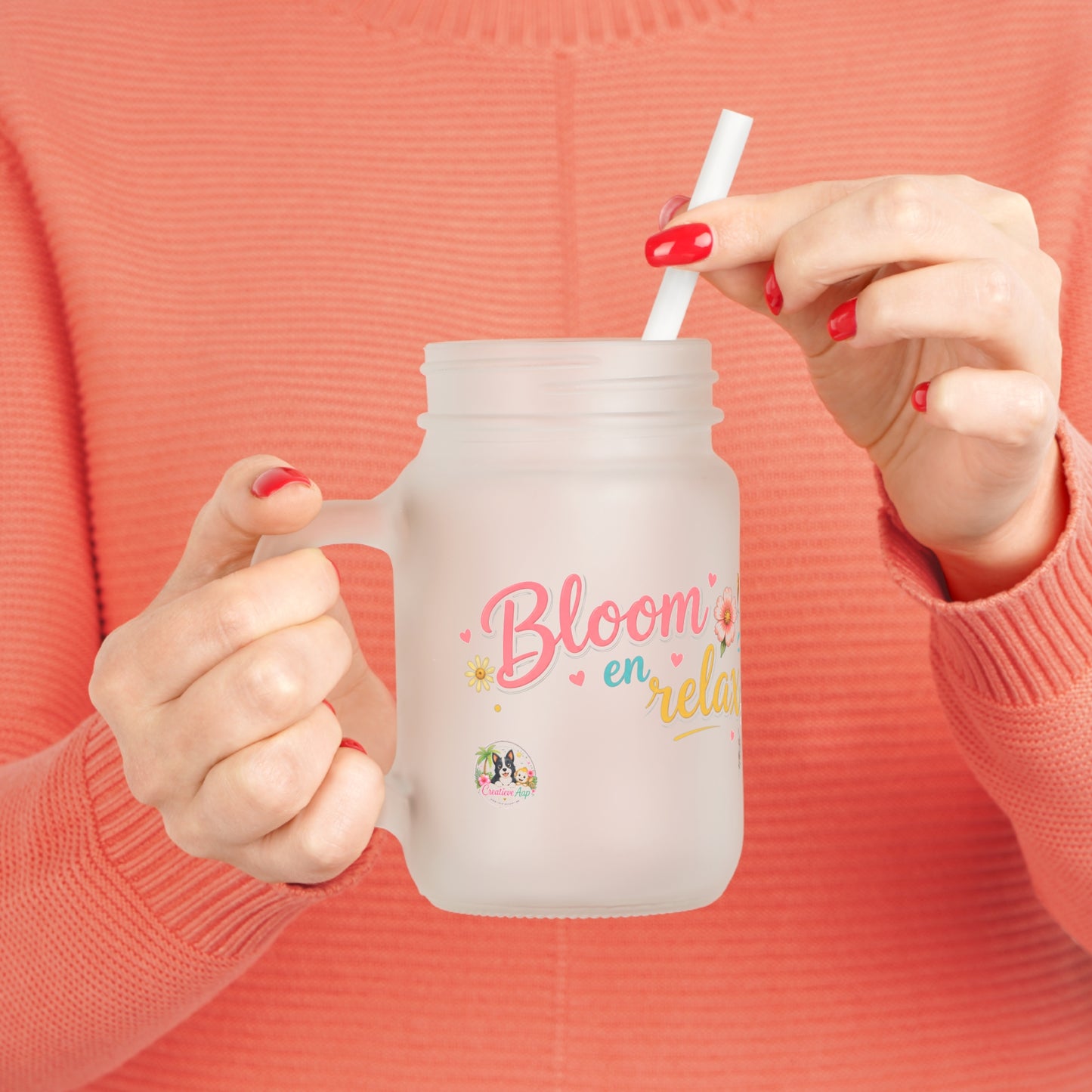 Bloom en Relax Mason Jar met Rietje – Nikita Zomer Drinkglas 350 ml