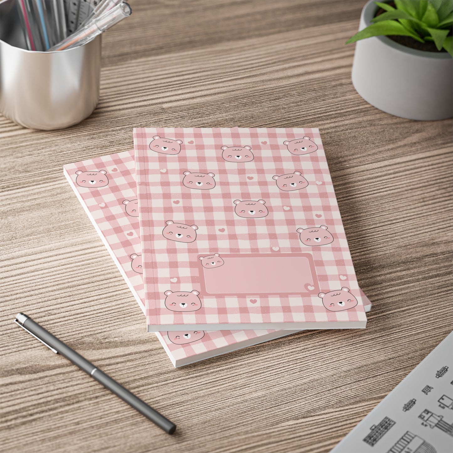 Kawaii Beren A5 Notitieboek – Roze Geruit – Gelinieerd – 150 Pagina's