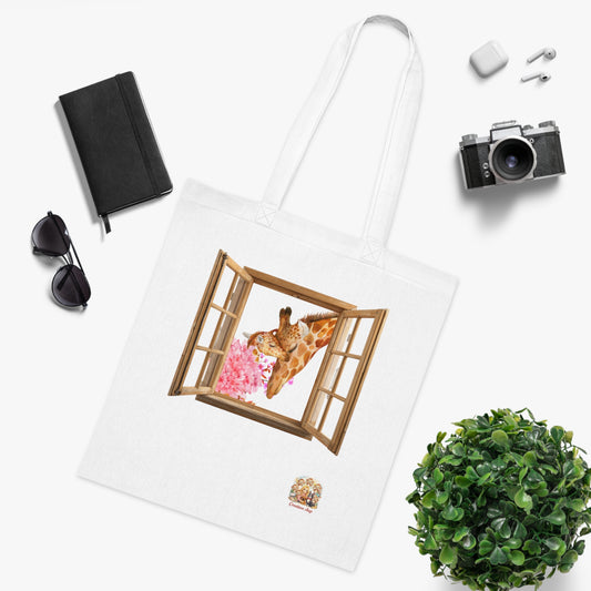 Giraffe Lente Tote Bag – Katoenen Shopper met Bloemen | Lavender & White | Lente 2026