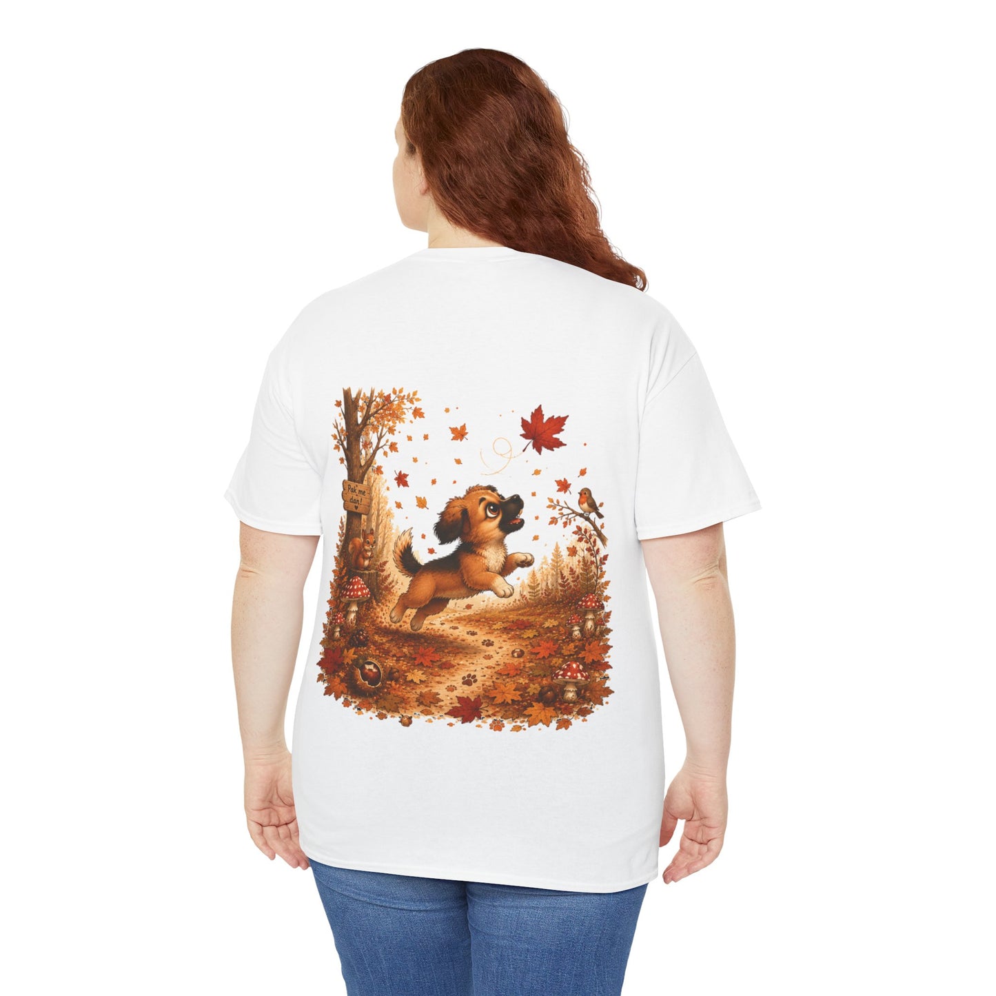 Novi Leaf Chaser Herfst T-Shirt – Unisex Dubbelzijdig Bedrukt | Schattig Herfst Honden Shirt | Gildan 5000