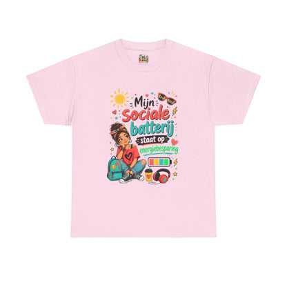 Mijn sociale batterij staat op energiebesparing – Uniseks Humor T-shirt voor Introverts