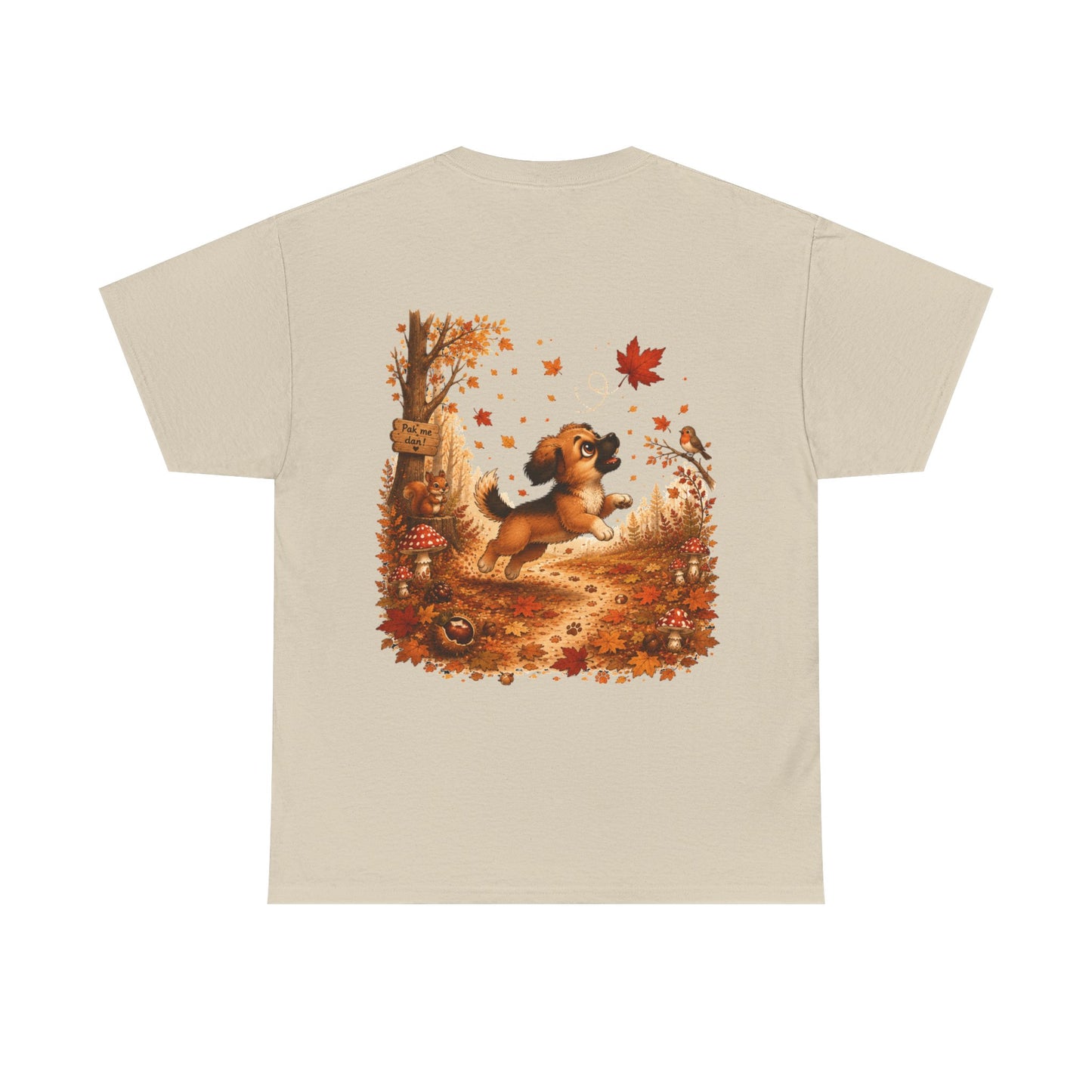 Novi Leaf Chaser Herfst T-Shirt – Unisex Dubbelzijdig Bedrukt | Schattig Herfst Honden Shirt | Gildan 5000