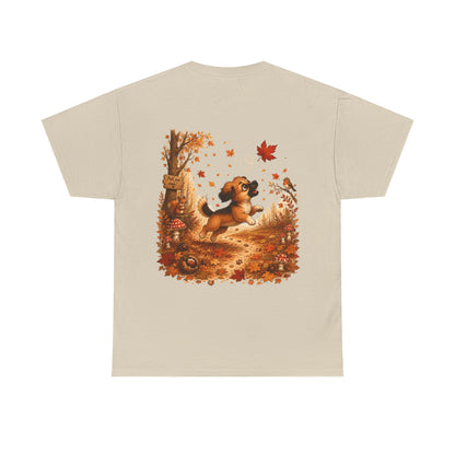 Novi Leaf Chaser Herfst T-Shirt – Unisex Dubbelzijdig Bedrukt | Schattig Herfst Honden Shirt | Gildan 5000